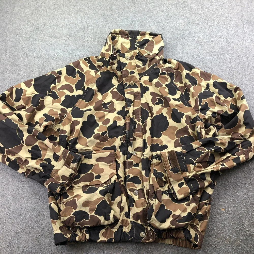 Vintage Columbia Jacket Mens XL Brown Camo Canvas Parka Omni-Tech Radial Sleeve